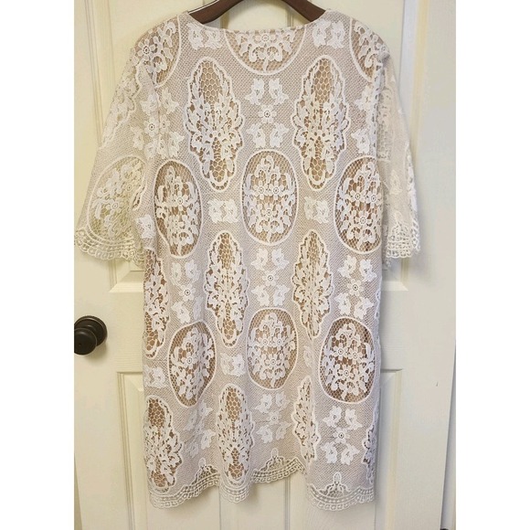 Boohoo Plus All Over White Lace Shift Dress/ Beige Lining Size 16 NWT Has A Snag - Picture 2 of 7